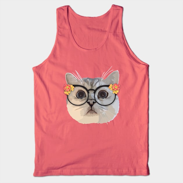 Cat with flower glasses Tank Top by thedailysoe